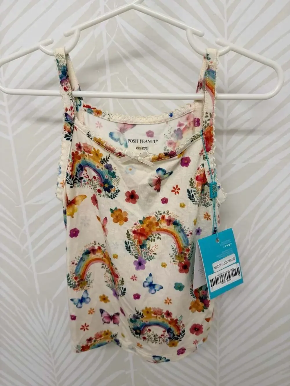 Posh Peanut Flutter Cami Tank Top Lucky Rainbow Butterflies Floral Cream XXS 2/3